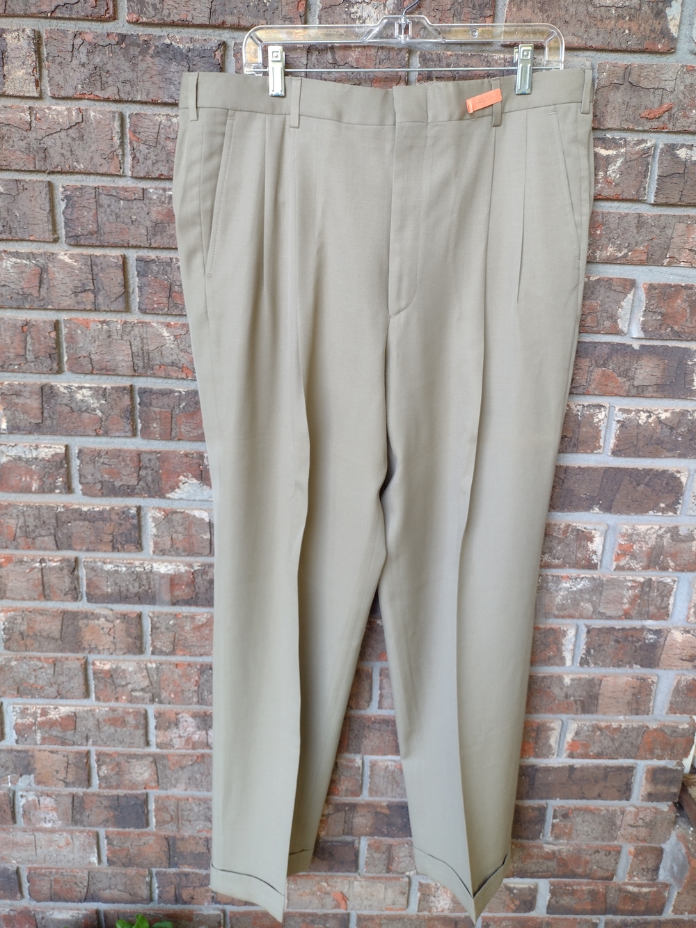 VTG Brooks Brothers Wool Dress Pants Mens 36X30.5" Beige Pleated Cuffed USA Made